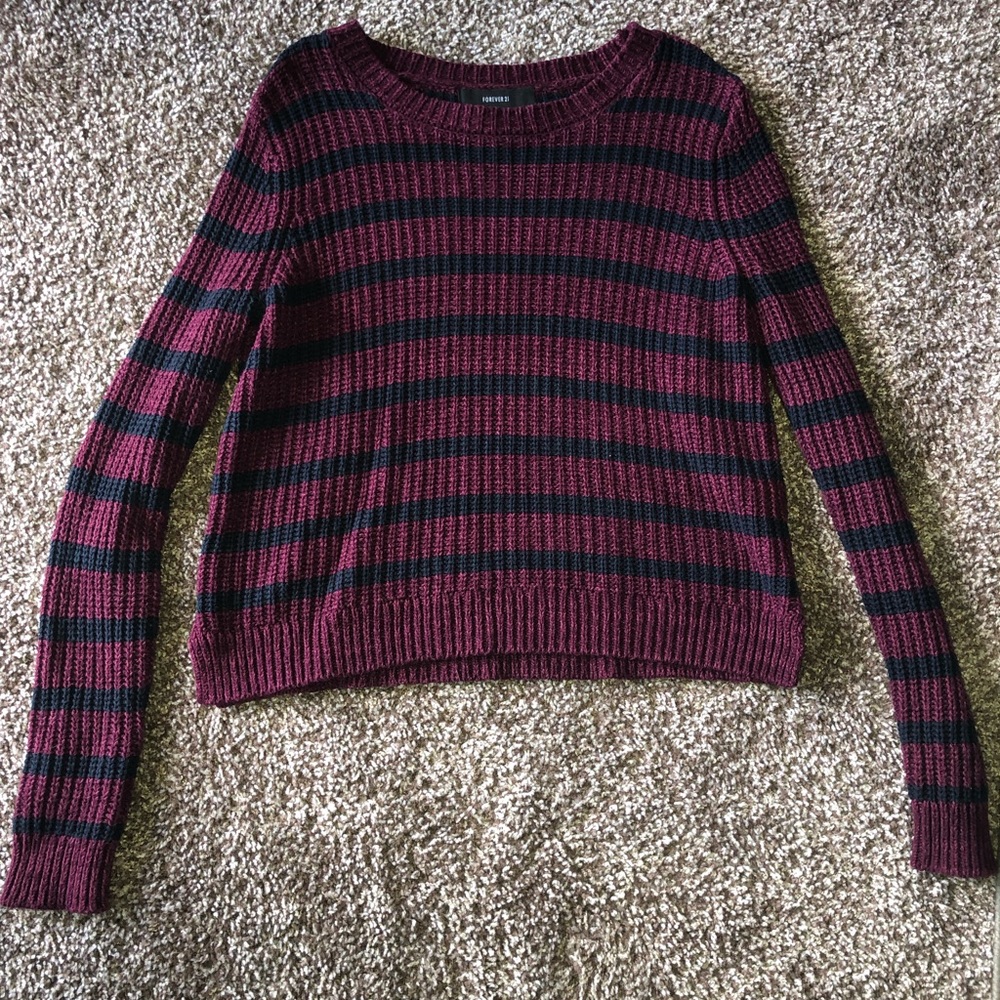 Reddish/Purple and Black Striped Sweater